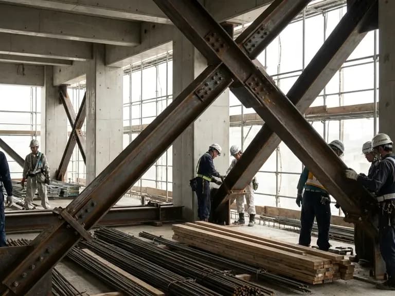 Deprem güvenliğini artıran yapısal bracingin montajı yapılan bir inşaat alanı.