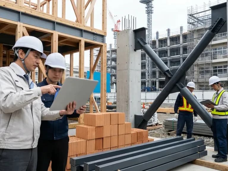 Japon yapılarının deprem güvenliği için malzeme kontrolü ve inşaat sürecini gösteren kapak görseli.
