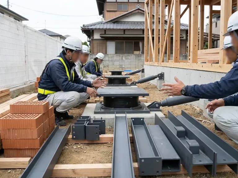 Japon konutlarında deprem güvenliğini artıran sismik izolasyon sistemleri inşaat sürecini gösteriyor.